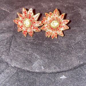 Heidi Daus Poinsettias Red and Gold Tone Earrings